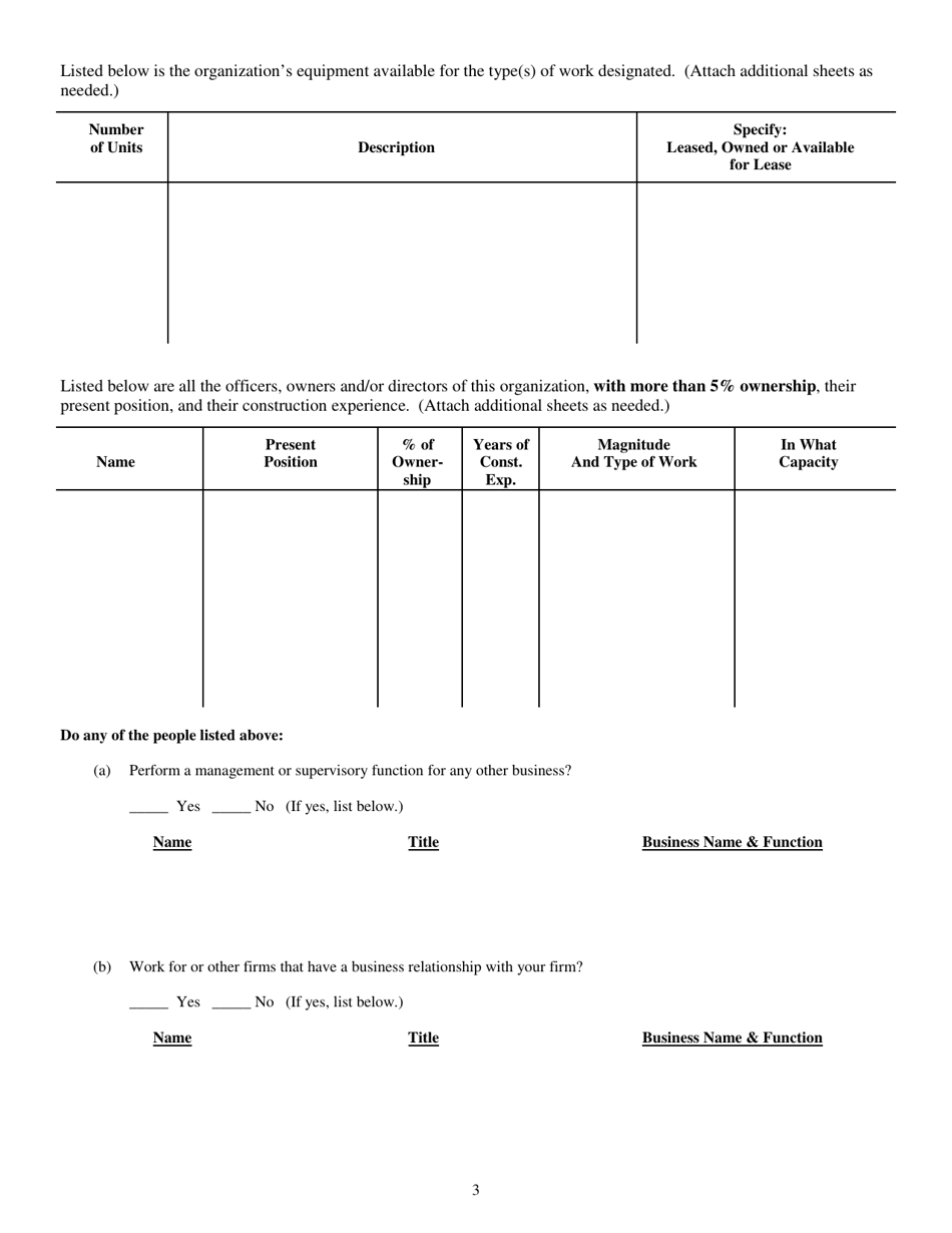 Prequalification Contractor Questionnaire - Missouri, Page 3