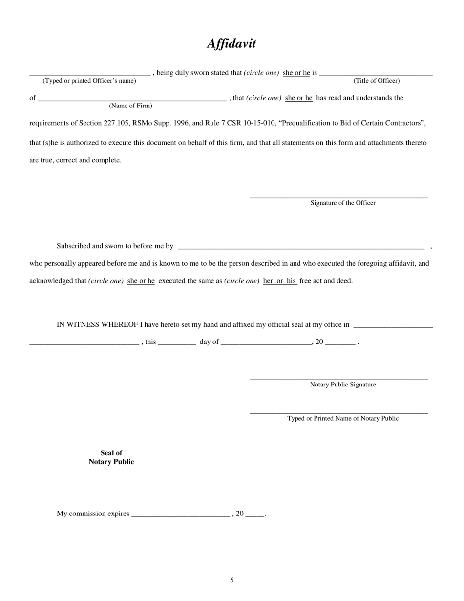 Prequalification Contractor Questionnaire - Missouri, Page 5