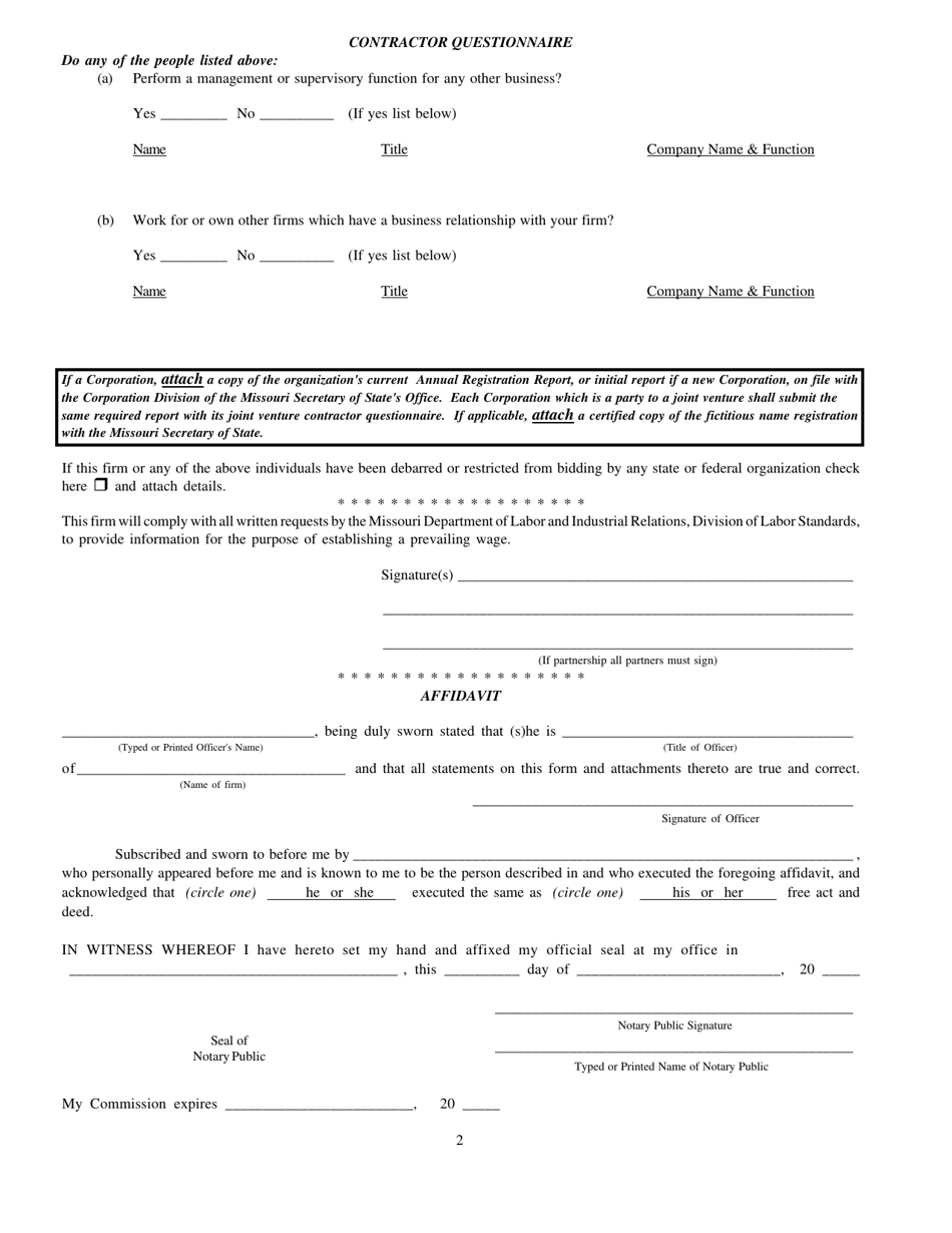 Form D-390 Contractor Questionnaire - Missouri, Page 2