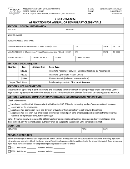 Form B-1R 2022 Printable Pdf