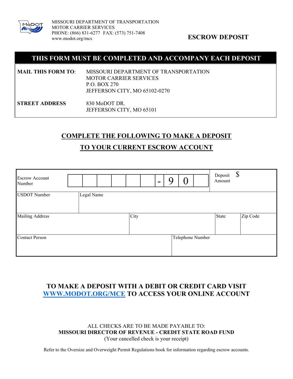 Escrow Deposit Form - Missouri, Page 1