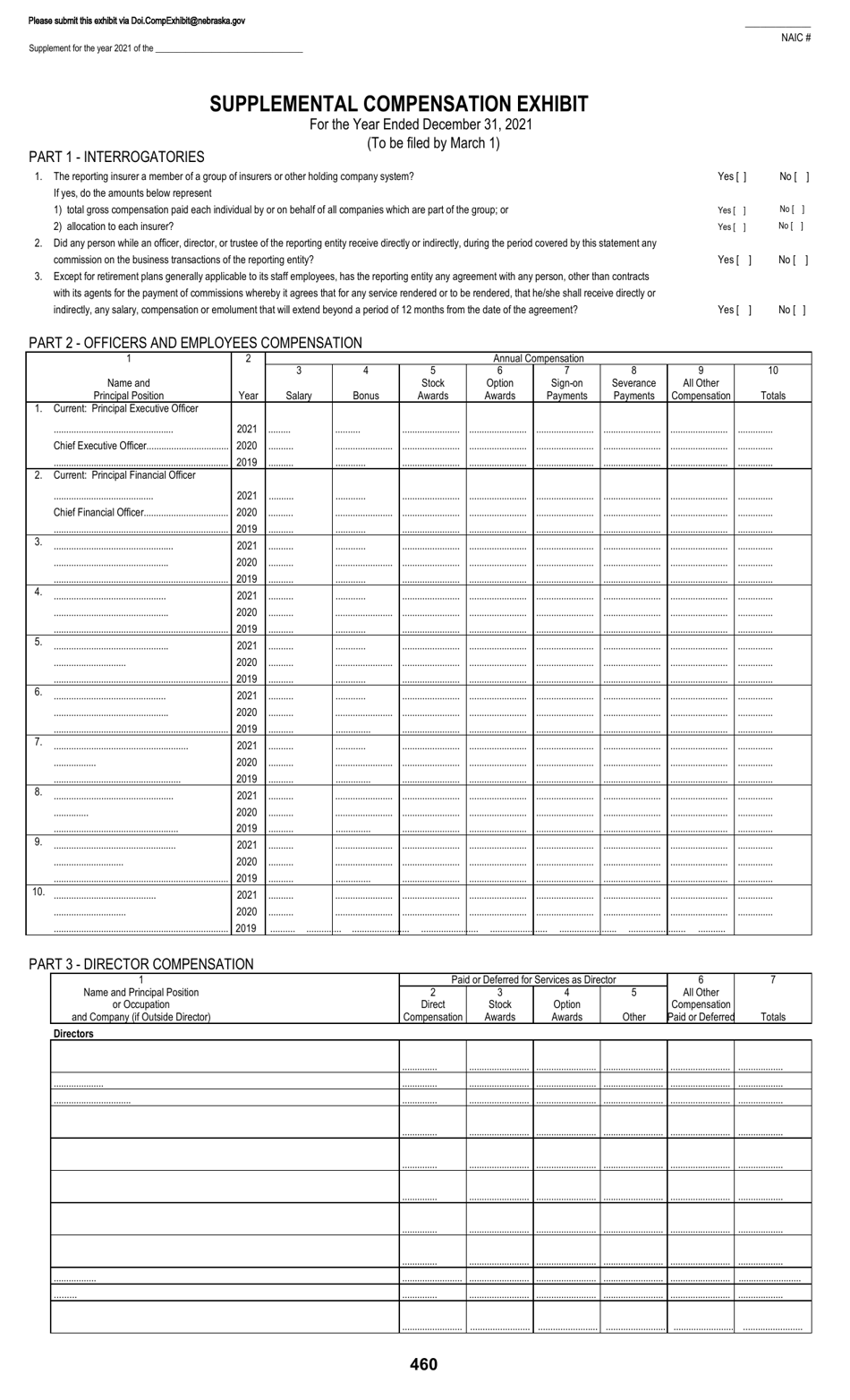 Supplemental Compensation Exhibit - Nebraska, Page 1