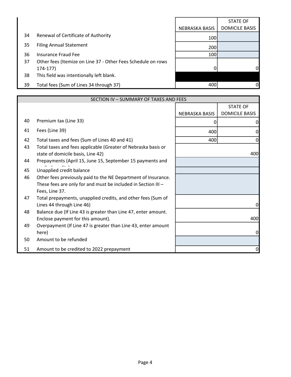 Annual Tax Return - Life and Health Insurer, Health Maintenance Organization - Nebraska, Page 4