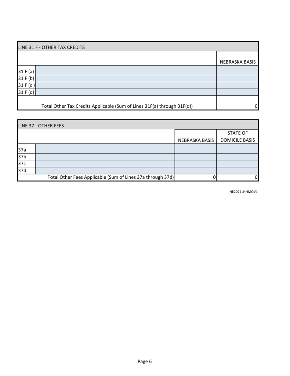Annual Tax Return - Life and Health Insurer, Health Maintenance Organization - Nebraska, Page 6
