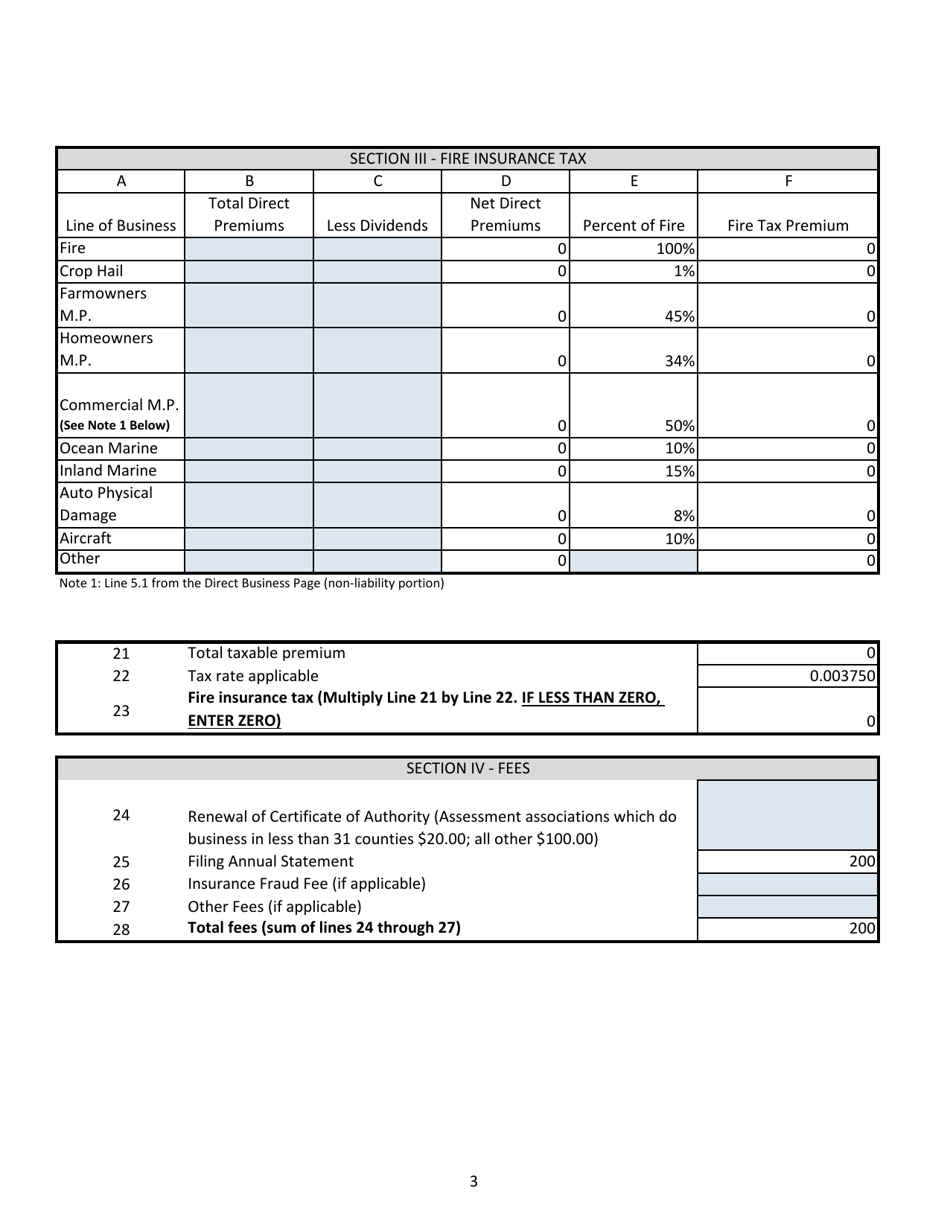Annual Tax Return - Domestic Assessment Insurers - Nebraska, Page 3