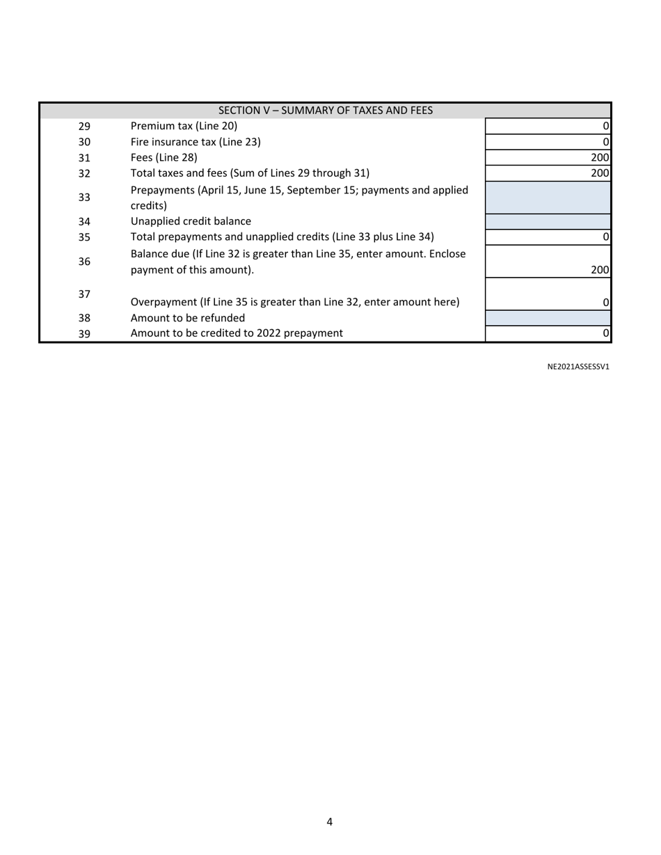Annual Tax Return - Domestic Assessment Insurers - Nebraska, Page 4
