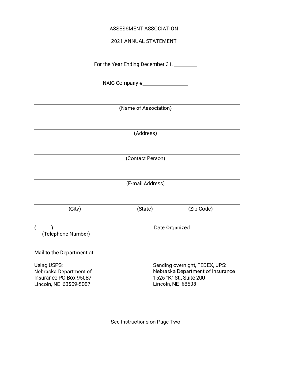 Annual Statement - Assessment Association - Nebraska, Page 1