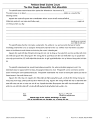 Form SC40 Petition Small Claims Court - Missouri (English/Vietnamese), Page 2
