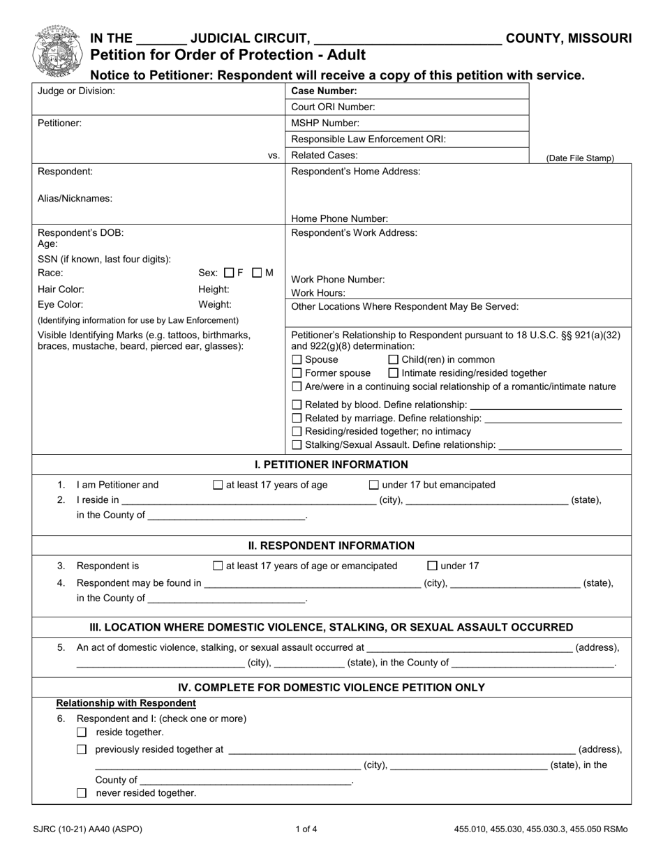Form AA40 Fill Out, Sign Online and Download Fillable PDF, Missouri