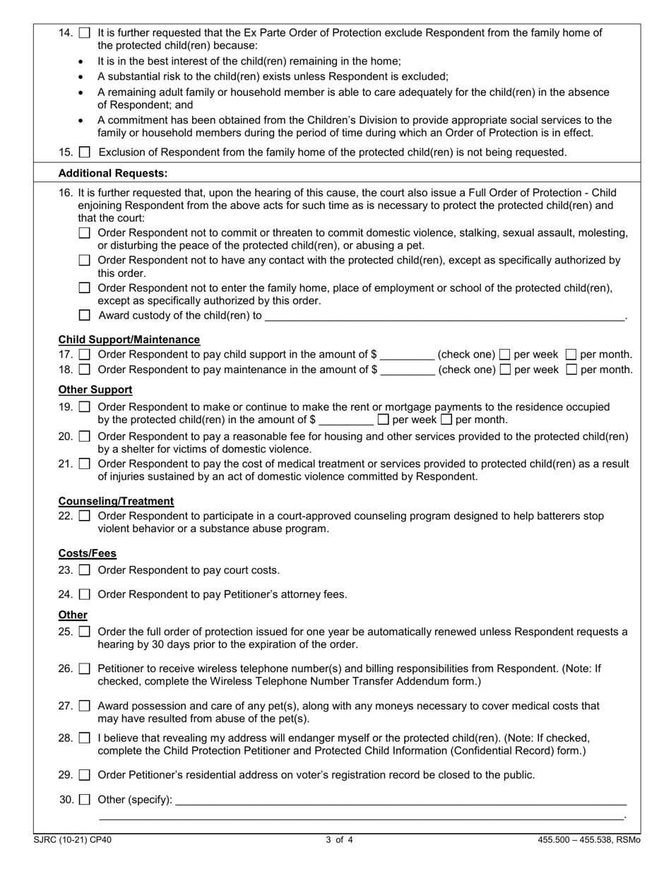 Form CP40 Download Fillable PDF or Fill Online Petition for Order of ...