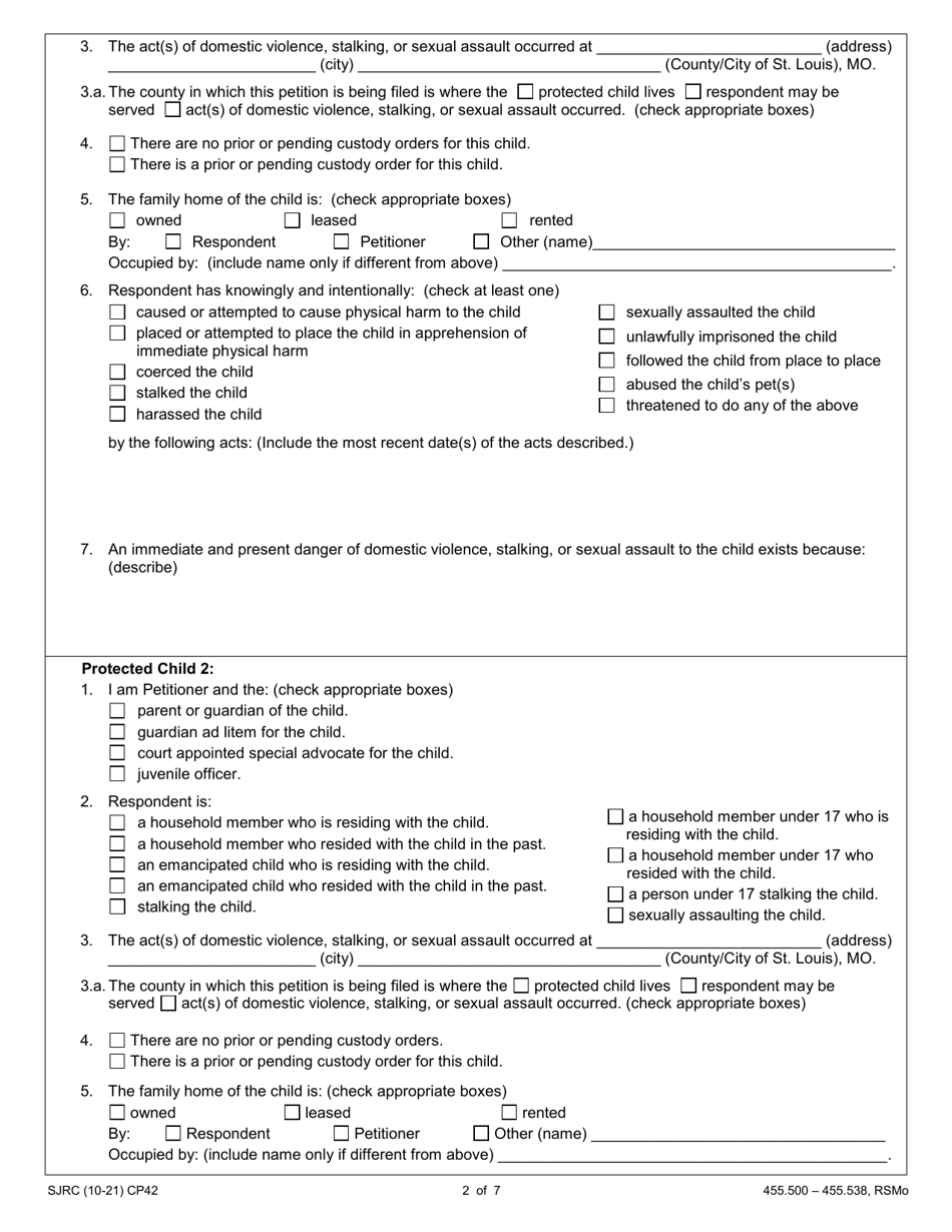 Form CP42 Petition for Order of Protection - Child - Missouri, Page 2