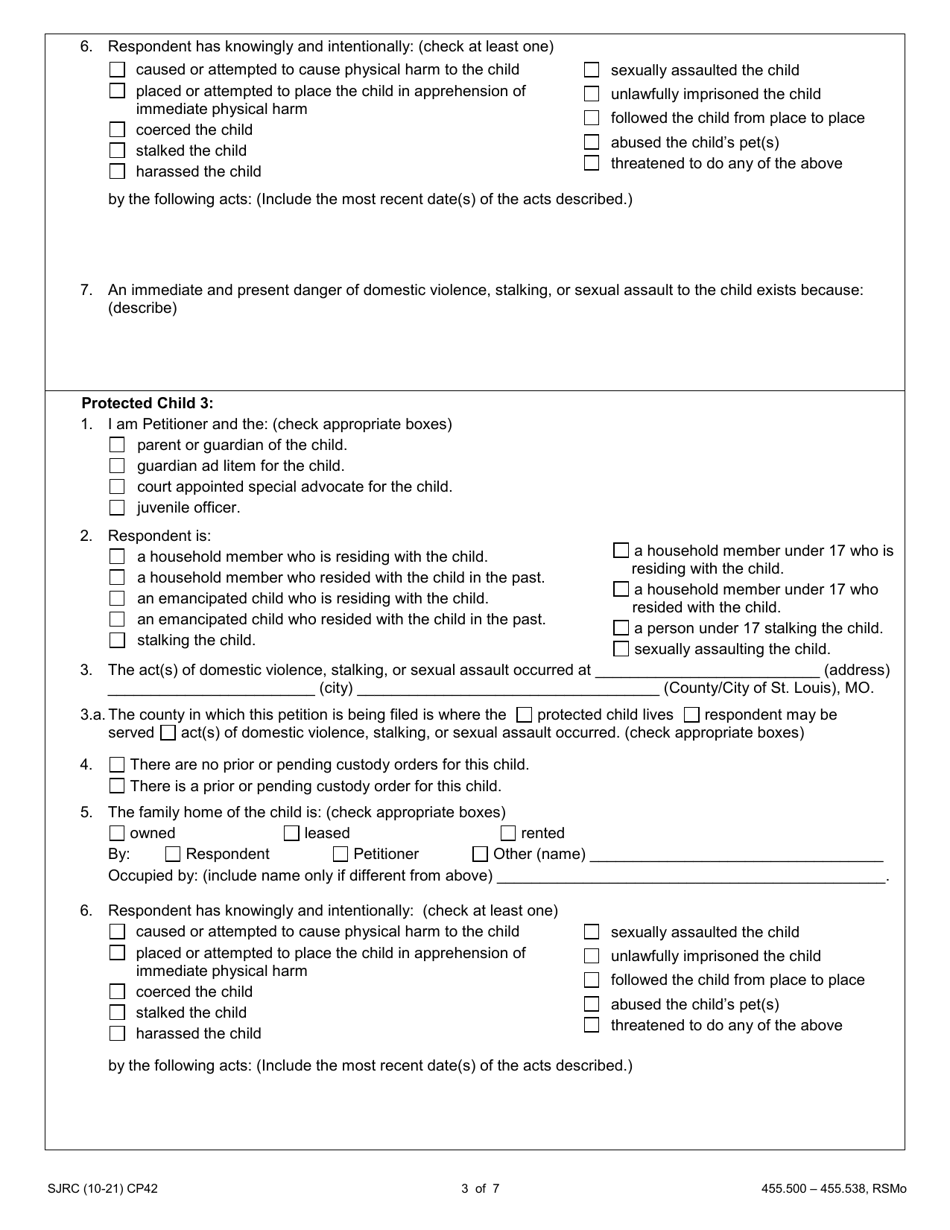 Form CP42 Petition for Order of Protection - Child - Missouri, Page 3