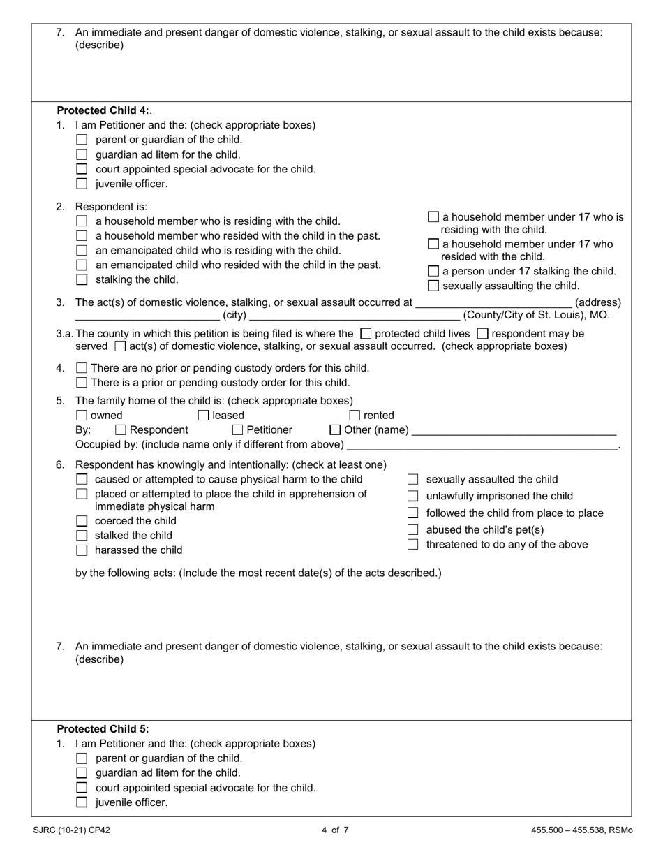 Form CP42 Petition for Order of Protection - Child - Missouri, Page 4