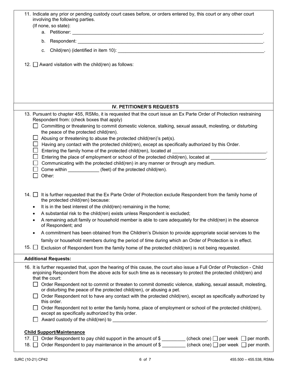 Form CP42 Petition for Order of Protection - Child - Missouri, Page 6