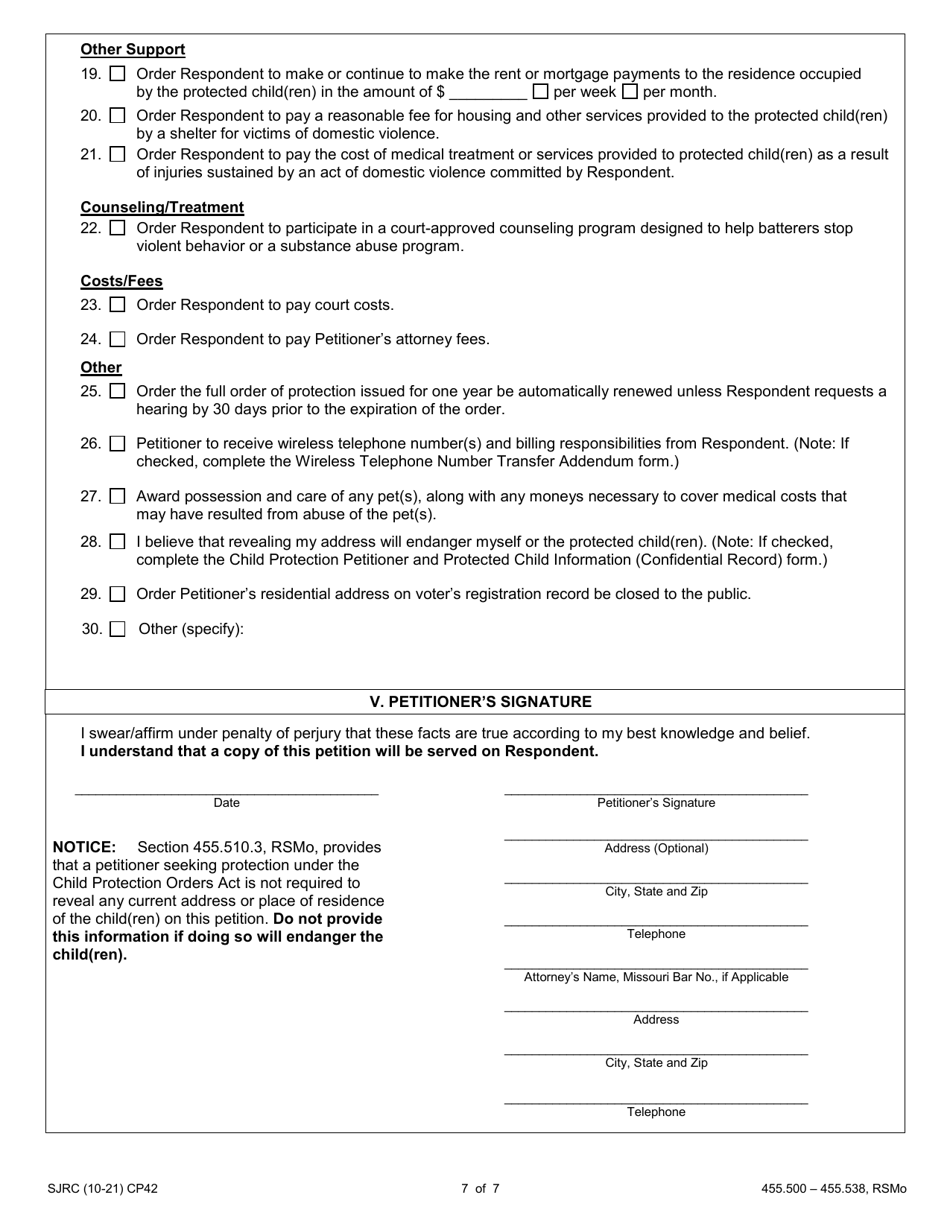 Form CP42 Petition for Order of Protection - Child - Missouri, Page 7