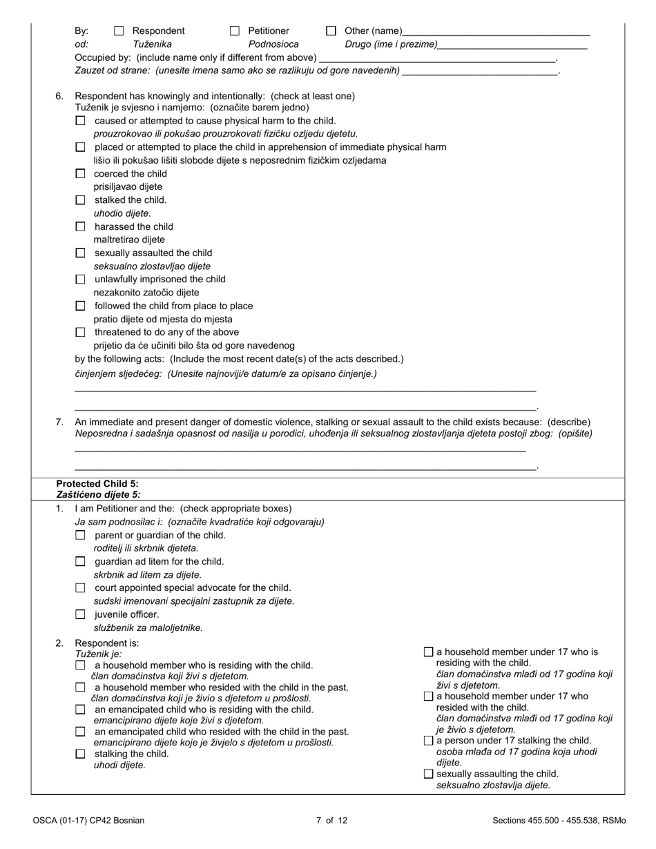 Form CP42 Petition for Order of Protection - Child - Missouri (English / Bosnian), Page 7