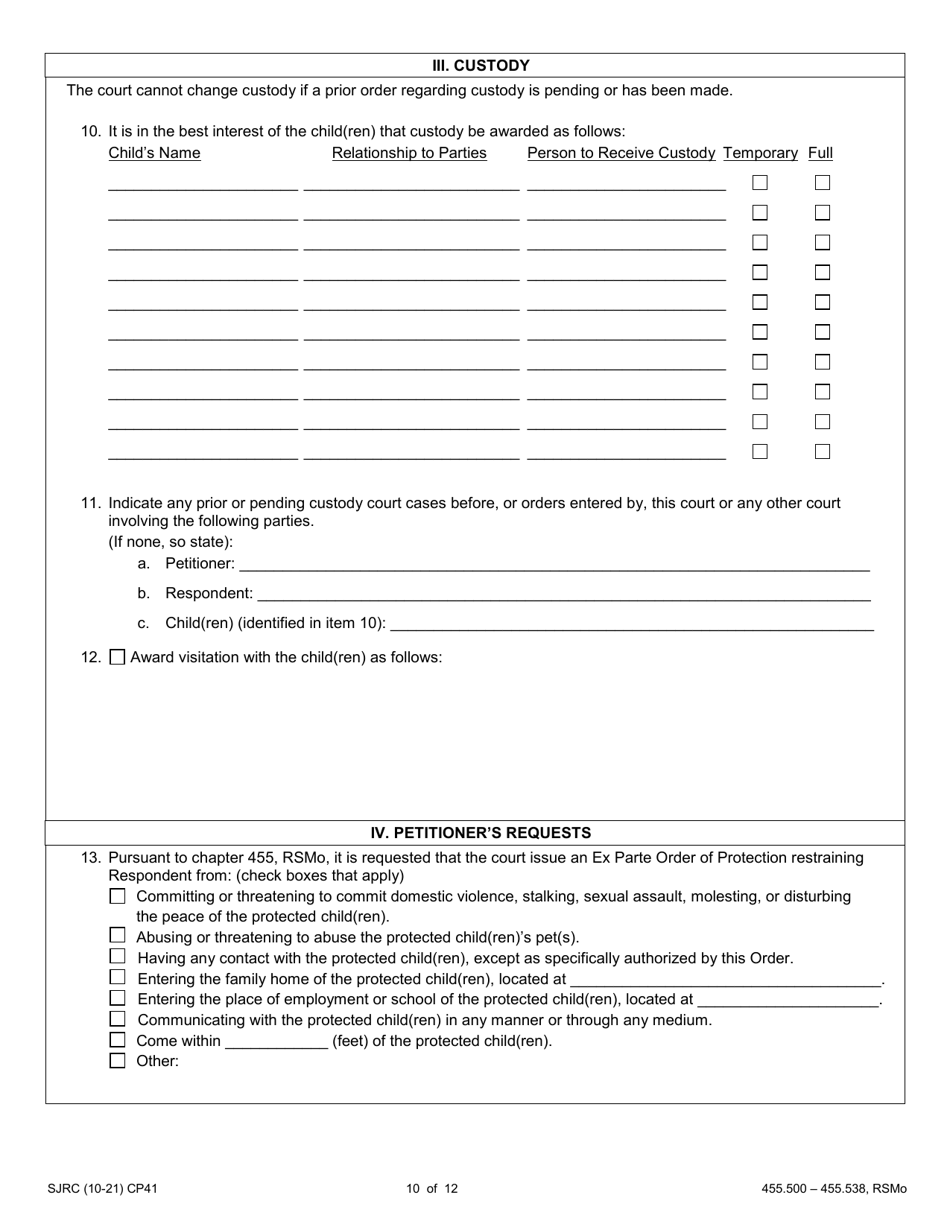 Form CP41 Petition for Order of Protection - Child - Missouri, Page 10