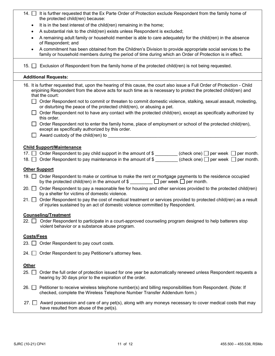 Form CP41 Petition for Order of Protection - Child - Missouri, Page 11