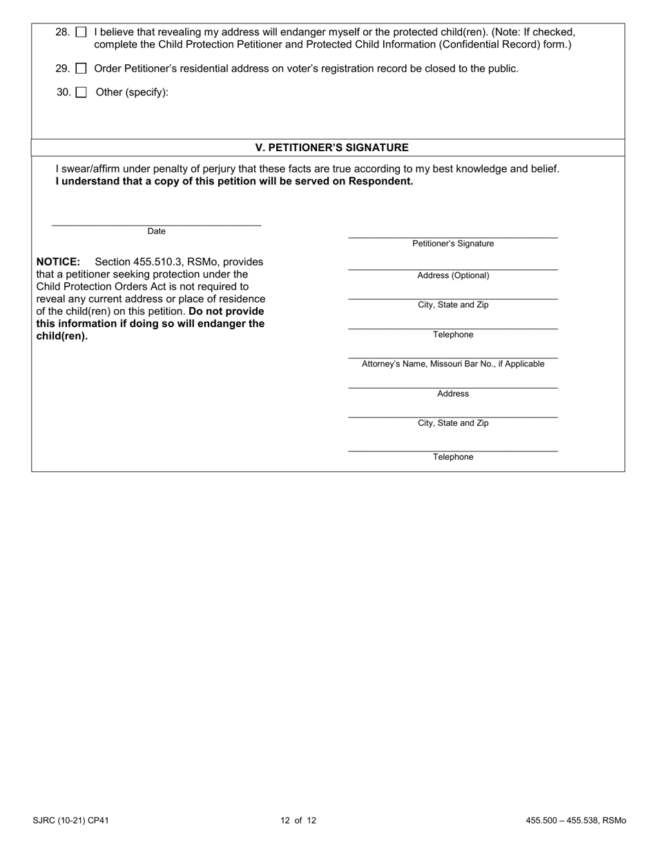 Form CP41 Petition for Order of Protection - Child - Missouri, Page 12