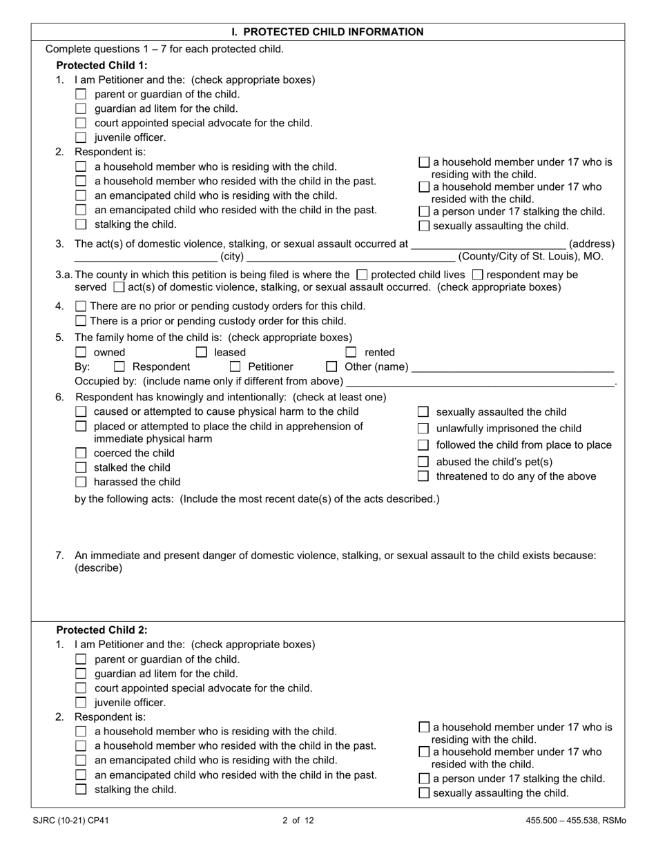 Form CP41 Petition for Order of Protection - Child - Missouri, Page 2