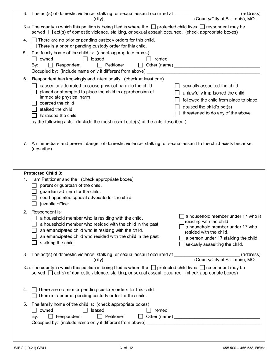 Form CP41 Petition for Order of Protection - Child - Missouri, Page 3