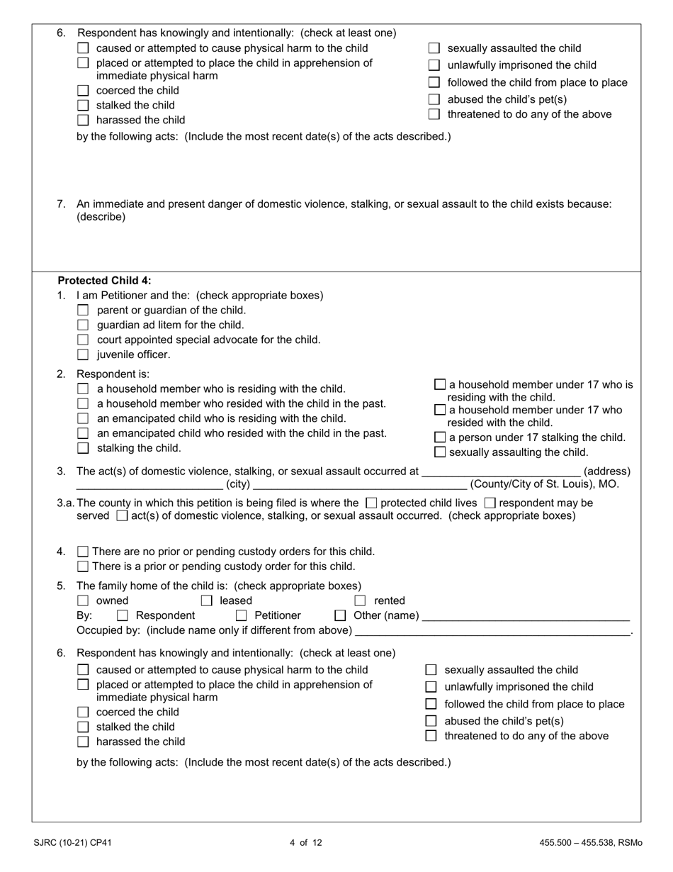 Form CP41 Petition for Order of Protection - Child - Missouri, Page 4