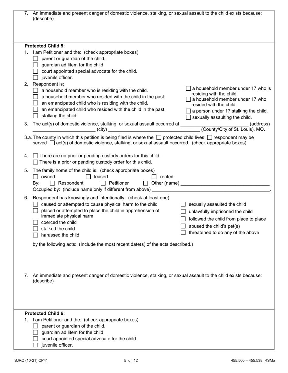 Form CP41 Petition for Order of Protection - Child - Missouri, Page 5