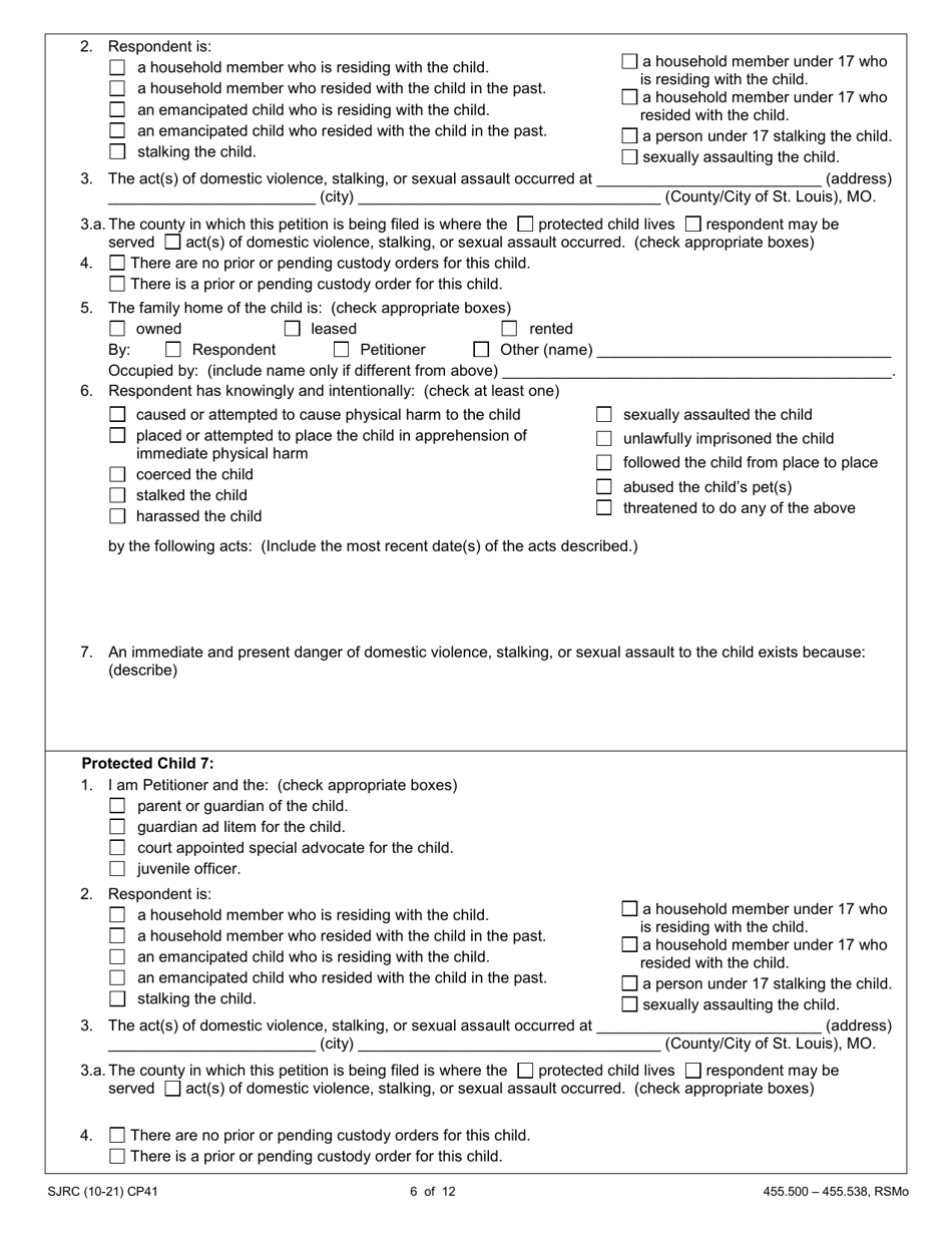 Form CP41 Petition for Order of Protection - Child - Missouri, Page 6
