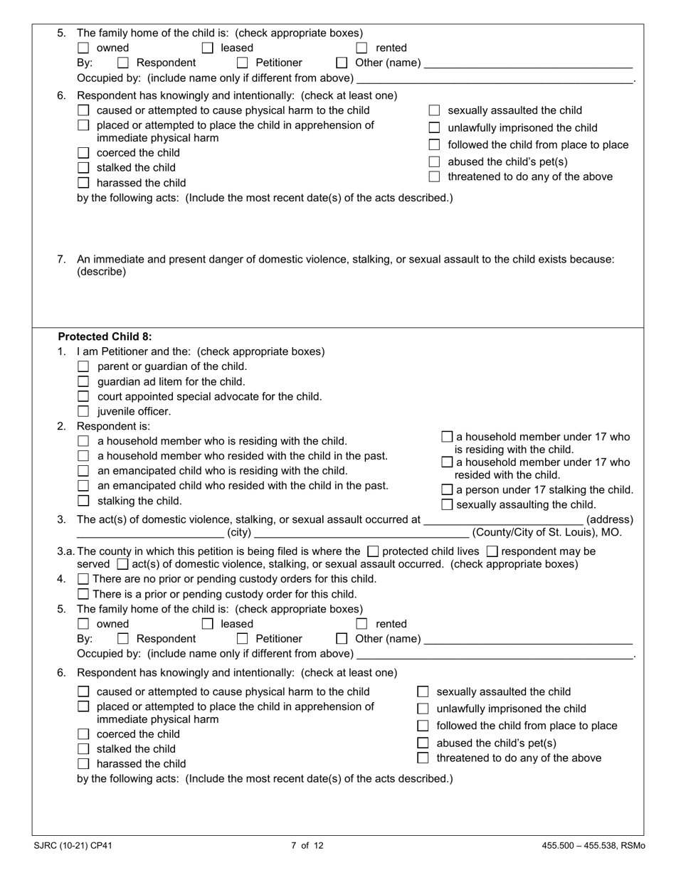 Form CP41 Petition for Order of Protection - Child - Missouri, Page 7
