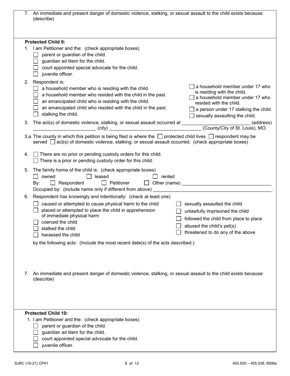 Form CP41 Petition for Order of Protection - Child - Missouri, Page 8