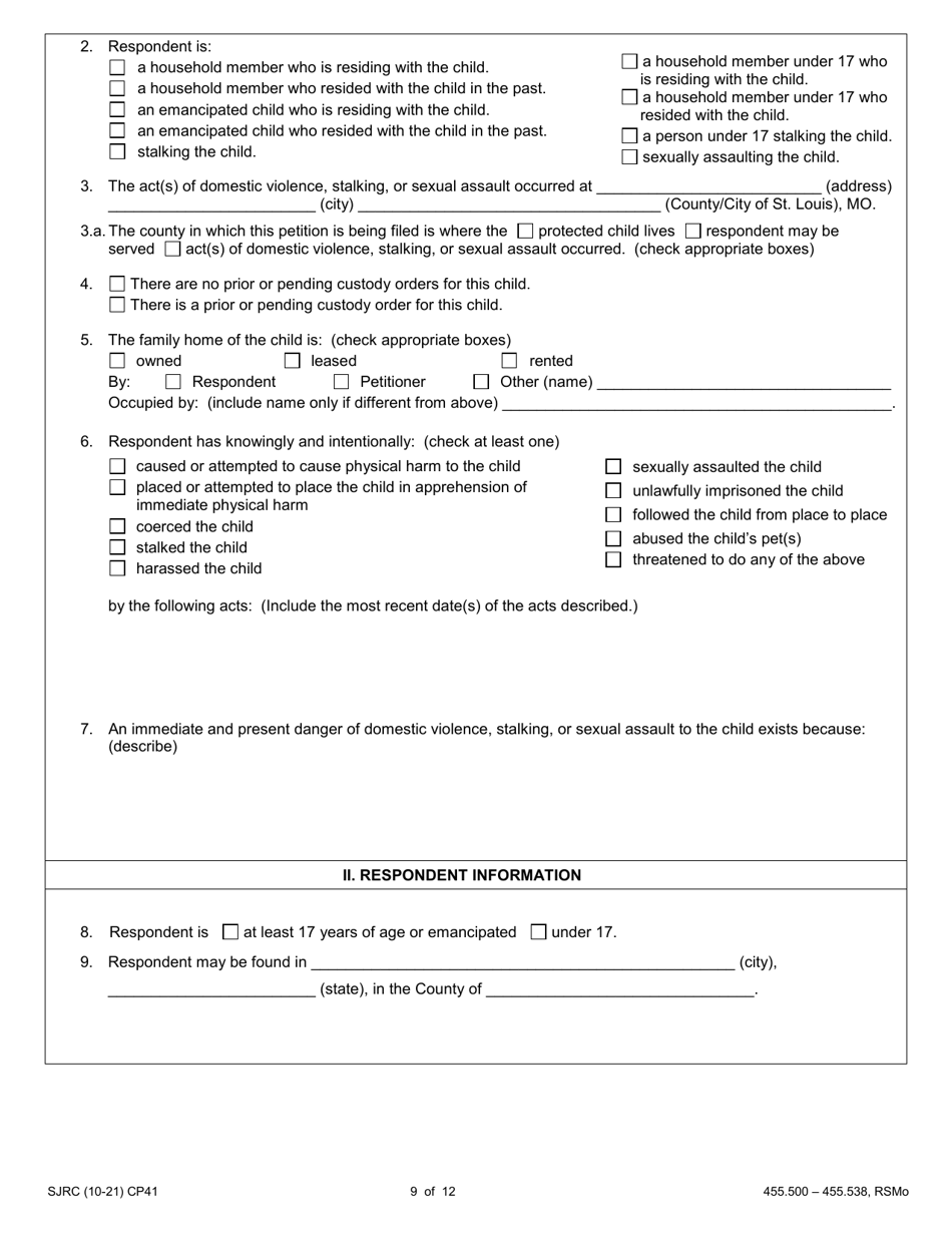 Form CP41 Petition for Order of Protection - Child - Missouri, Page 9