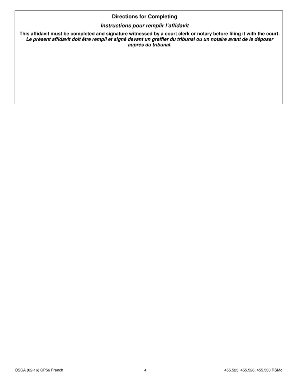 Form CP56 Affidavit of Changes in Circumstance and Motion to Modify Judgment / Full Order of Protection - Child - Missouri (English / French), Page 4