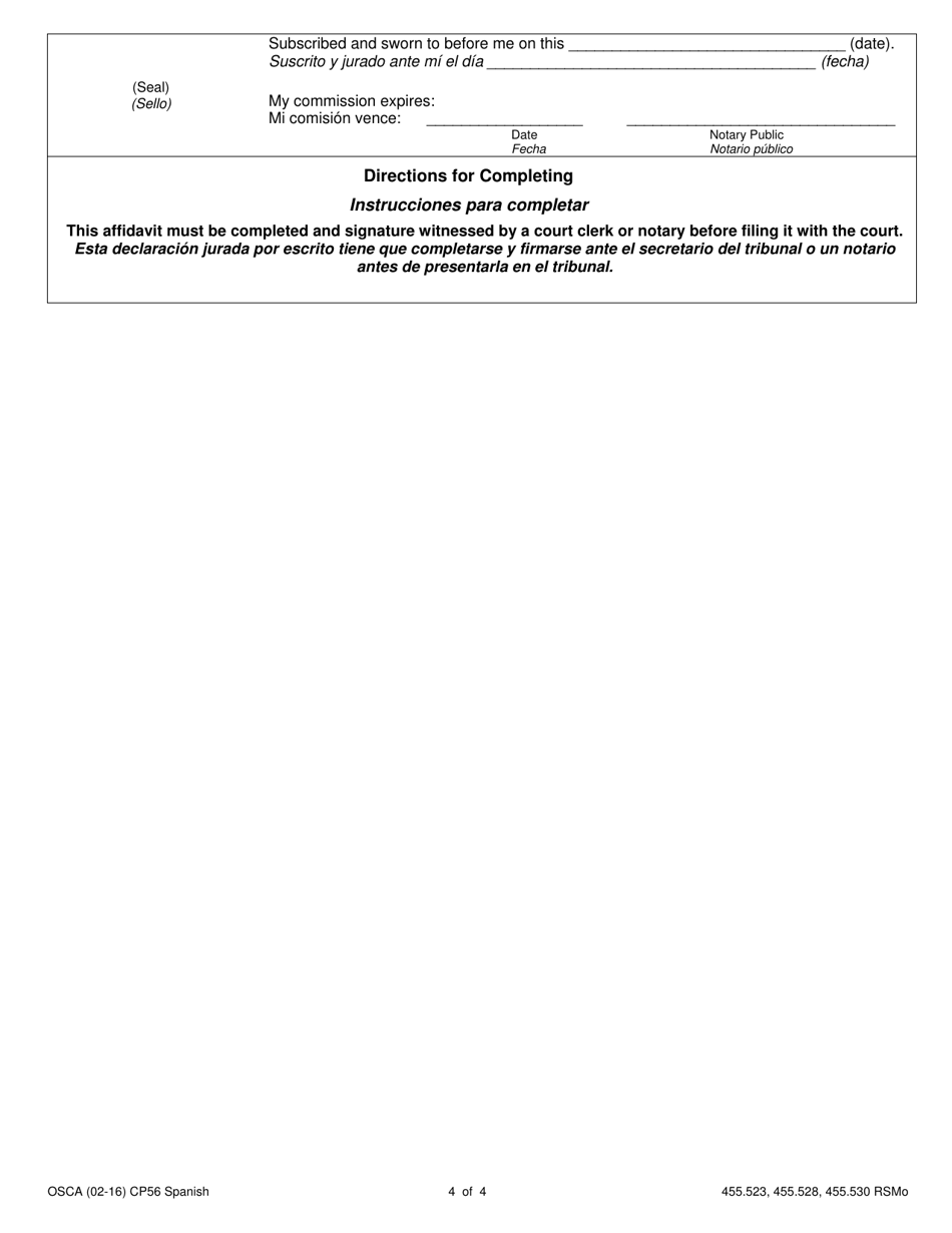 Form CP56 Affidavit of Changes in Circumstance and Motion to Modify Judgment / Full Order of Protection - Child - Missouri (English / Spanish), Page 4