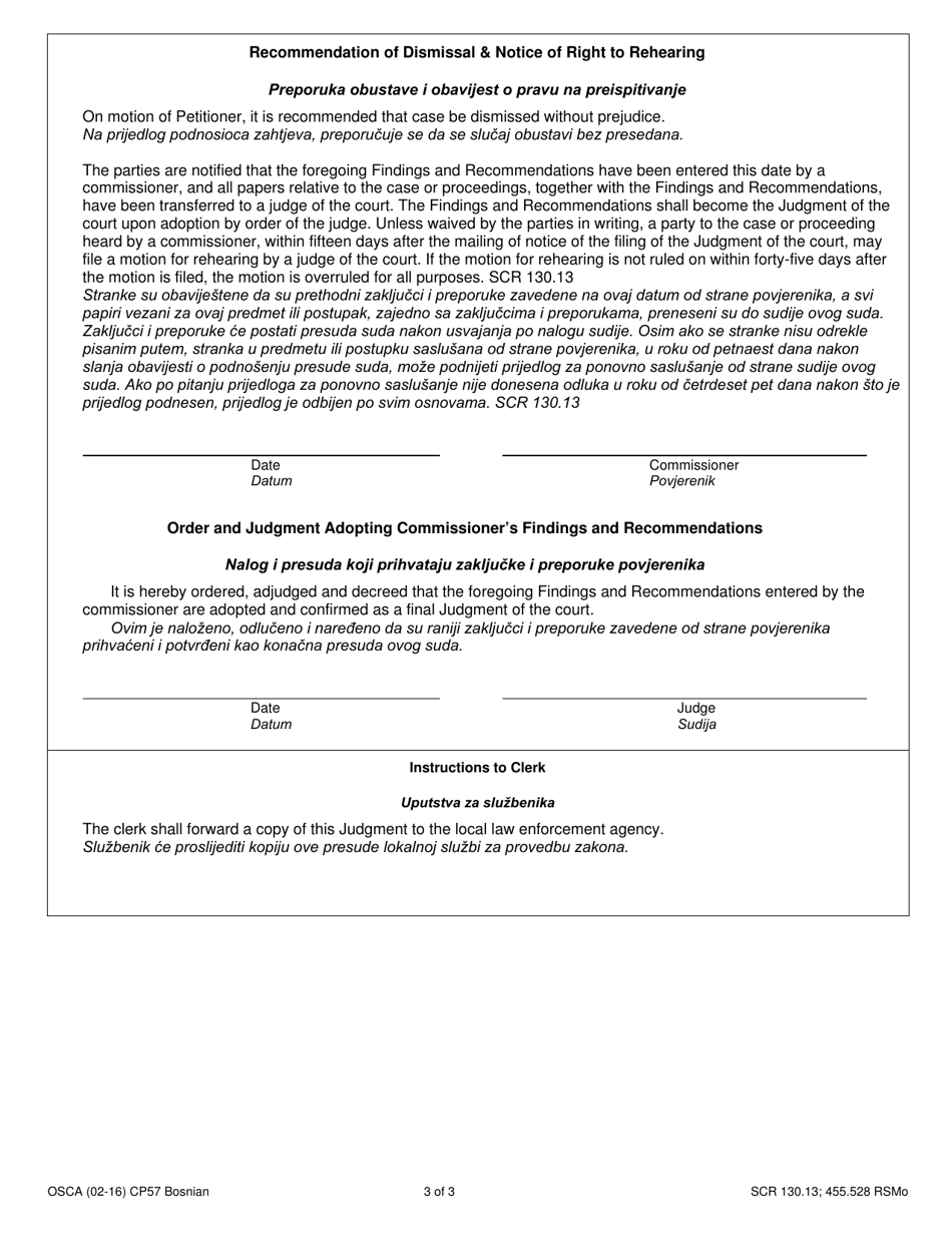 Form CP57 Request to Dismiss Petition for Order of Protection - Child - Missouri (English / Bosnian), Page 3