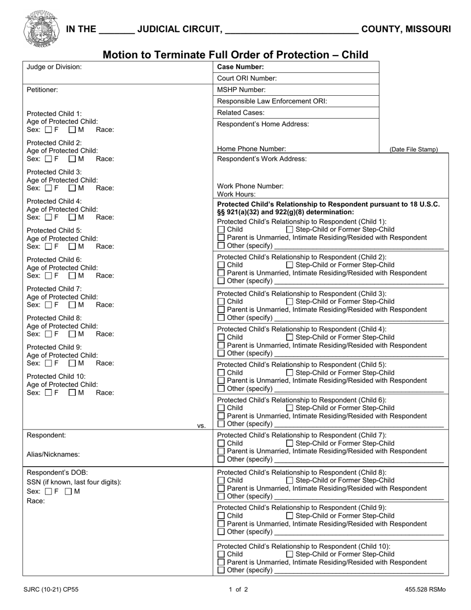 Form CP55 Fill Out, Sign Online and Download Fillable PDF, Missouri