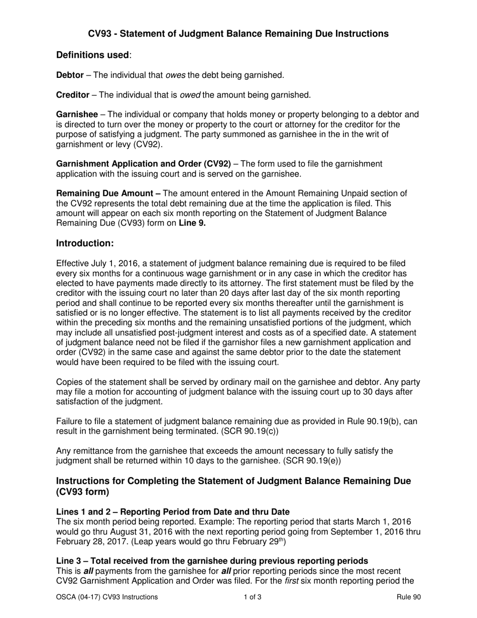 Download Instructions for Form CV93 Statement of Judgment Balance