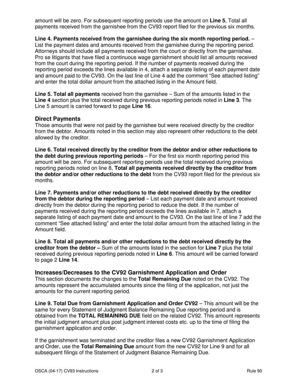 Instructions for Form CV93 Statement of Judgment Balance Remaining Due - Missouri, Page 2