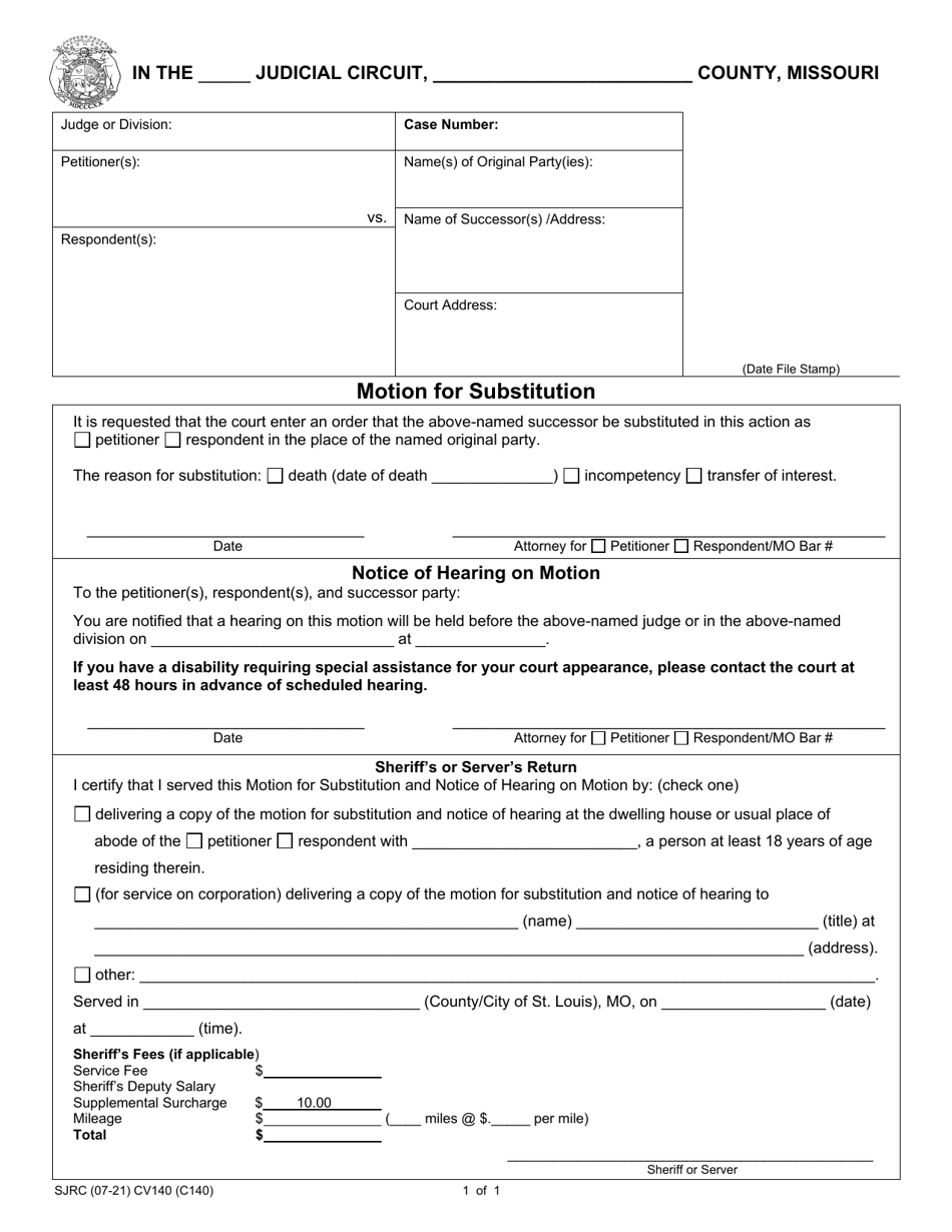 Form CV140 Motion for Substitution - Missouri, Page 1