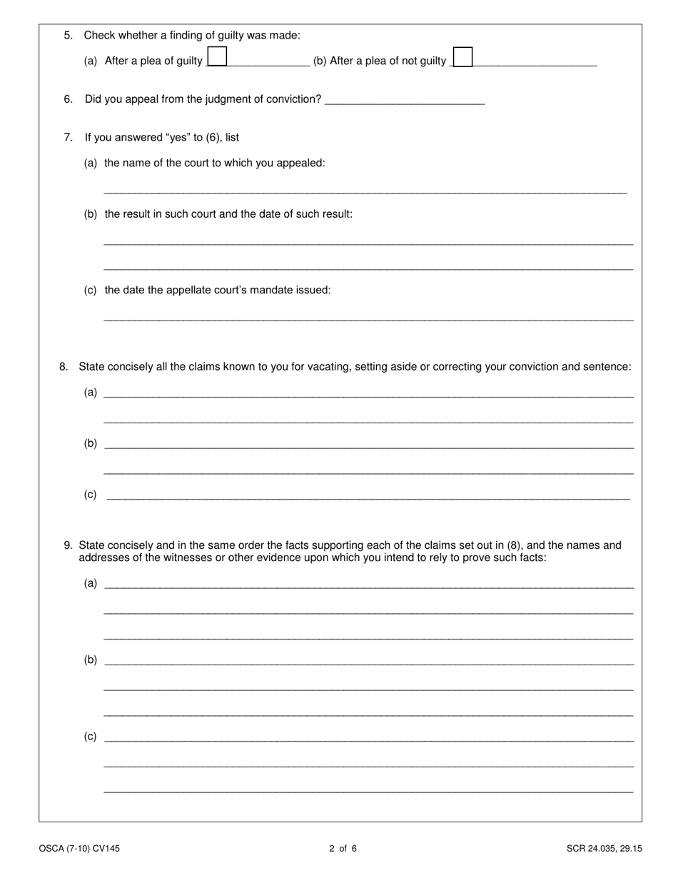 Form CV145 Motion to Vacate, Set Aside or Correct the Judgment or Sentence - Missouri, Page 2