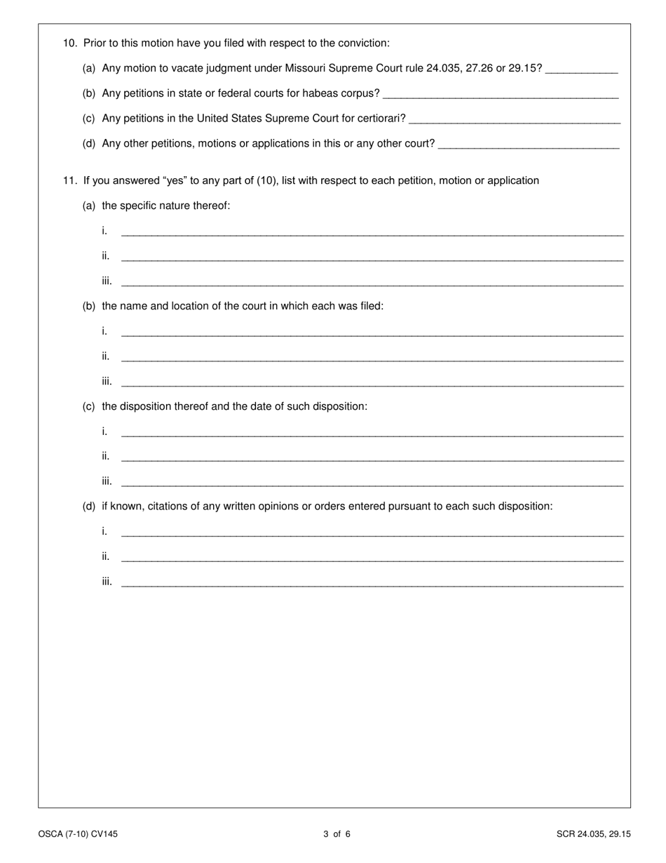 Form CV145 Motion to Vacate, Set Aside or Correct the Judgment or Sentence - Missouri, Page 3