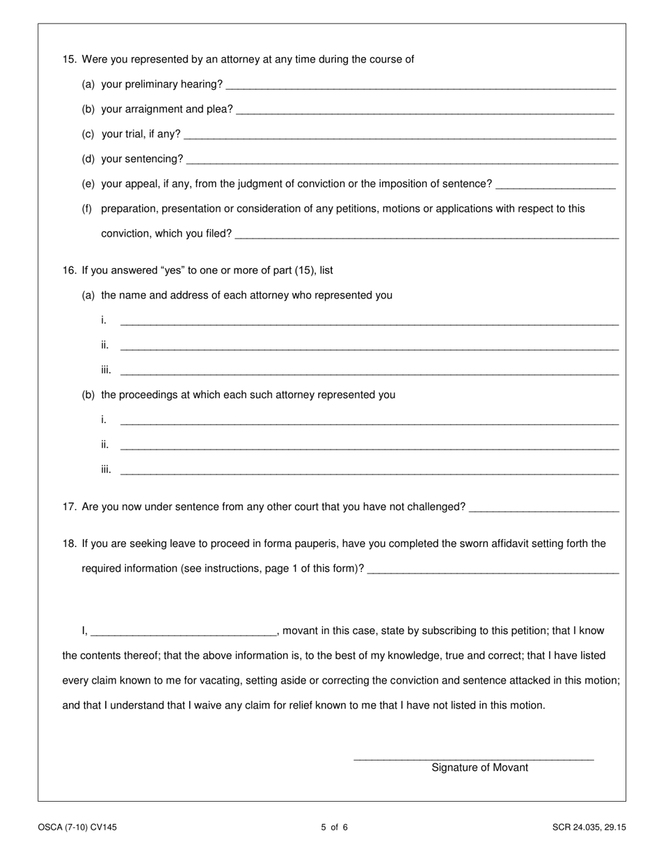 Form CV145 Motion to Vacate, Set Aside or Correct the Judgment or Sentence - Missouri, Page 5
