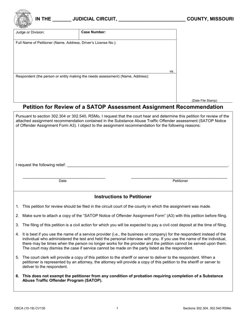 Form CV135 Petition for Review of a Satop Assessment Assignment Recommendation - Missouri
