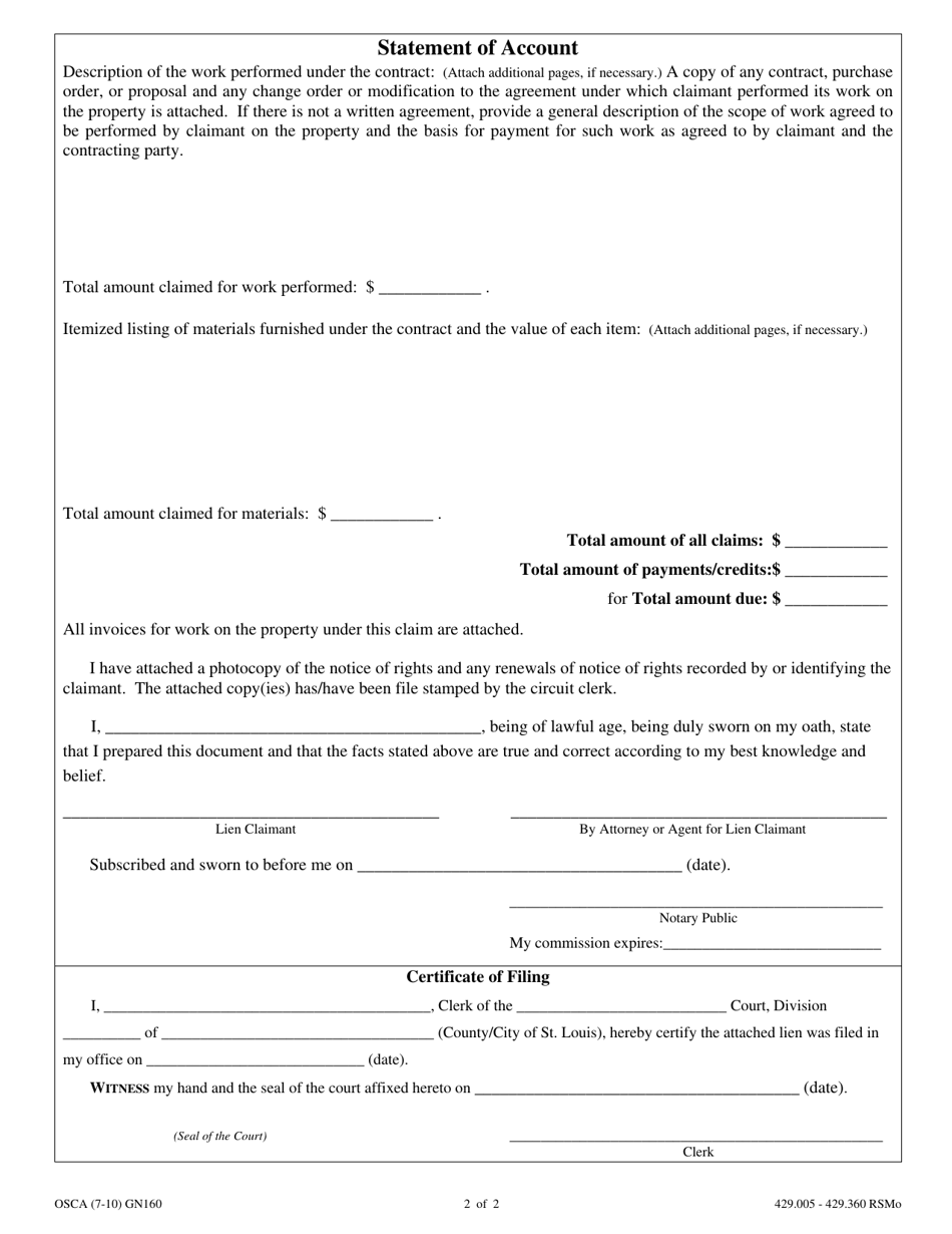 Form GN160 - Fill Out, Sign Online and Download Fillable PDF, Missouri ...