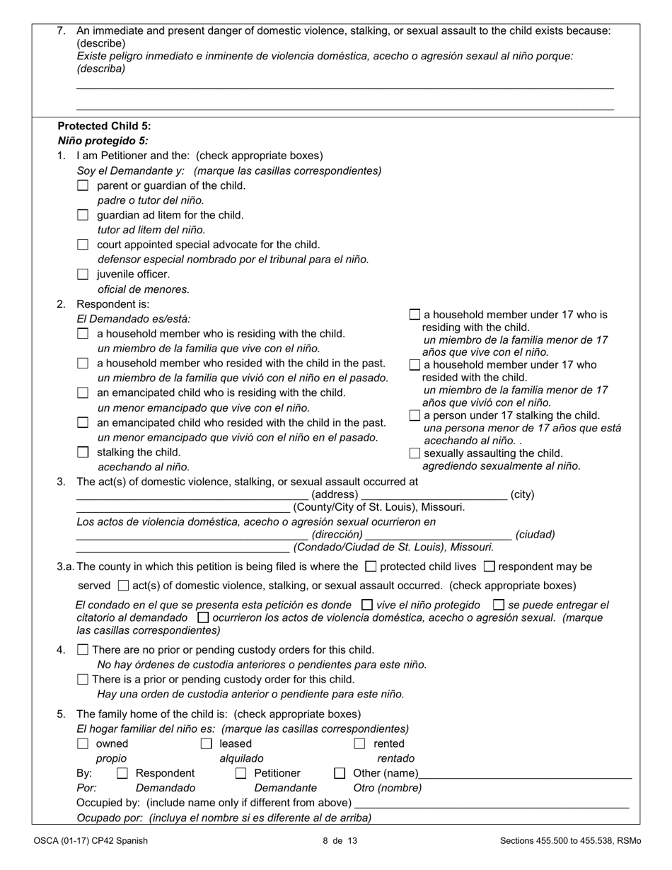 Form CP42 Petition for Order of Protection - Child - Missouri (English / Spanish), Page 8