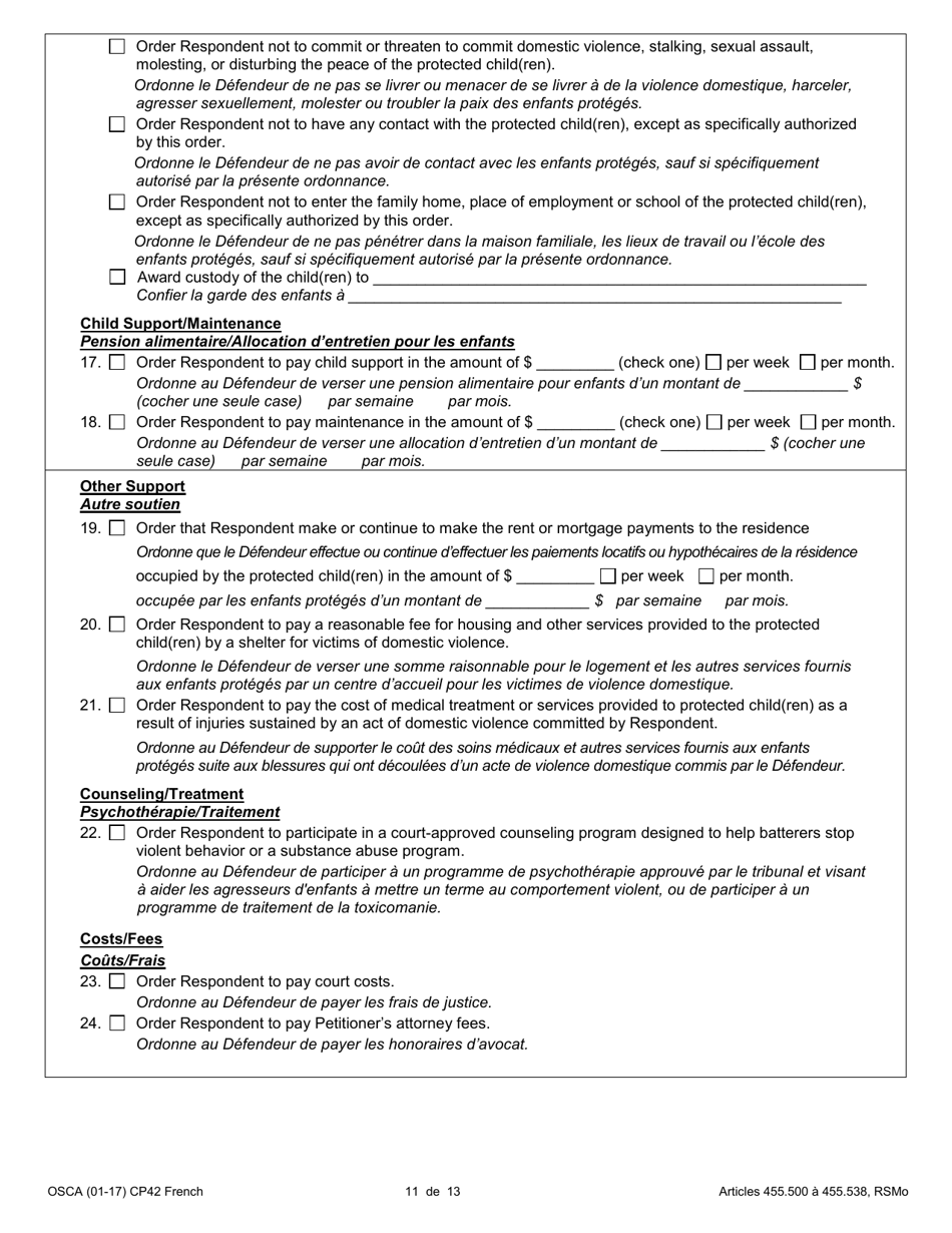 Form CP42 Petition for Order of Protection - Child - Missouri (English / French), Page 11