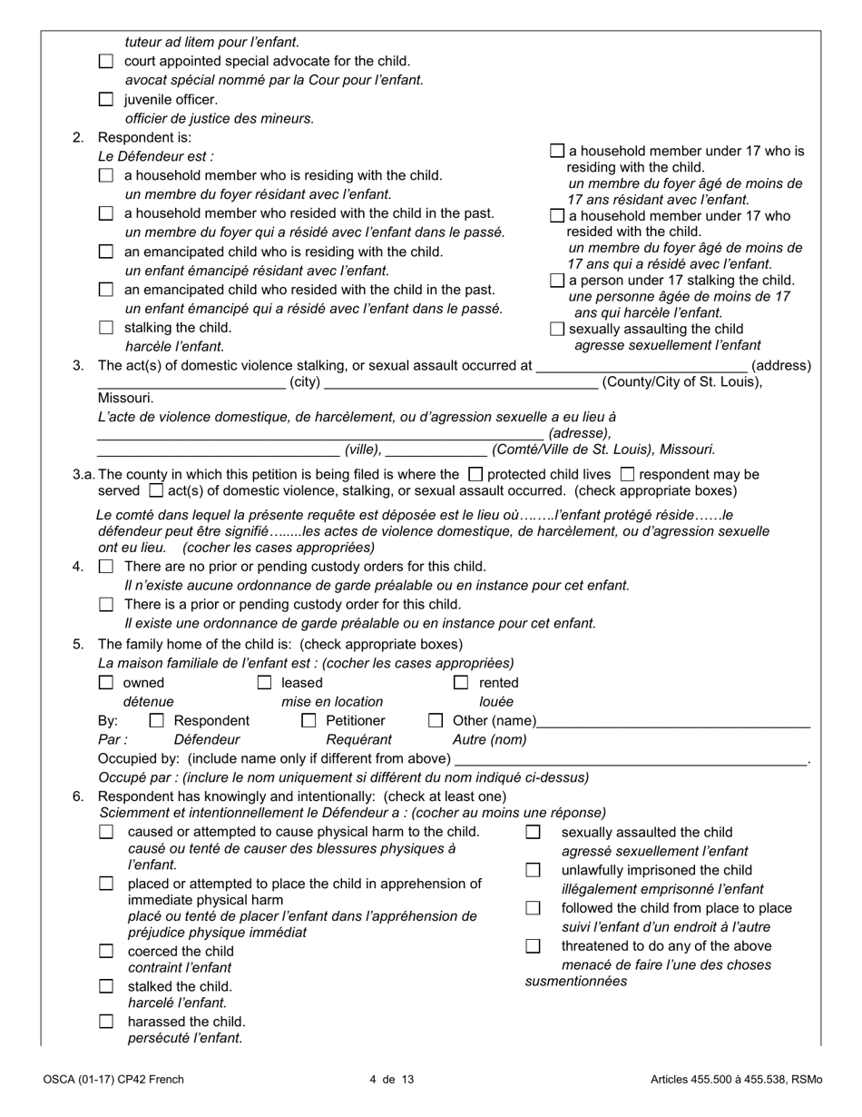 Form CP42 Petition for Order of Protection - Child - Missouri (English / French), Page 4