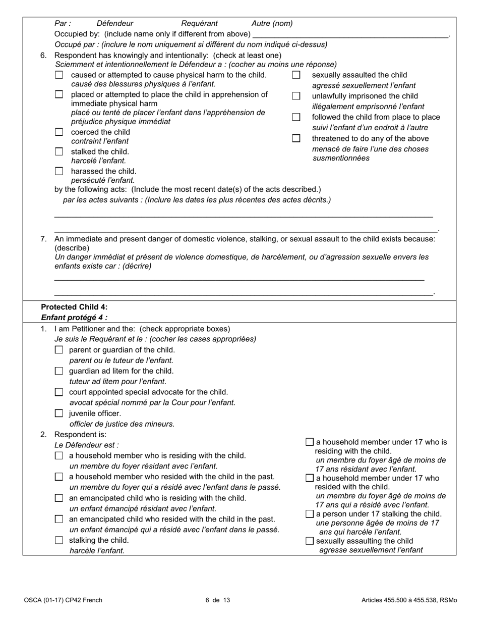 Form CP42 Petition for Order of Protection - Child - Missouri (English / French), Page 6