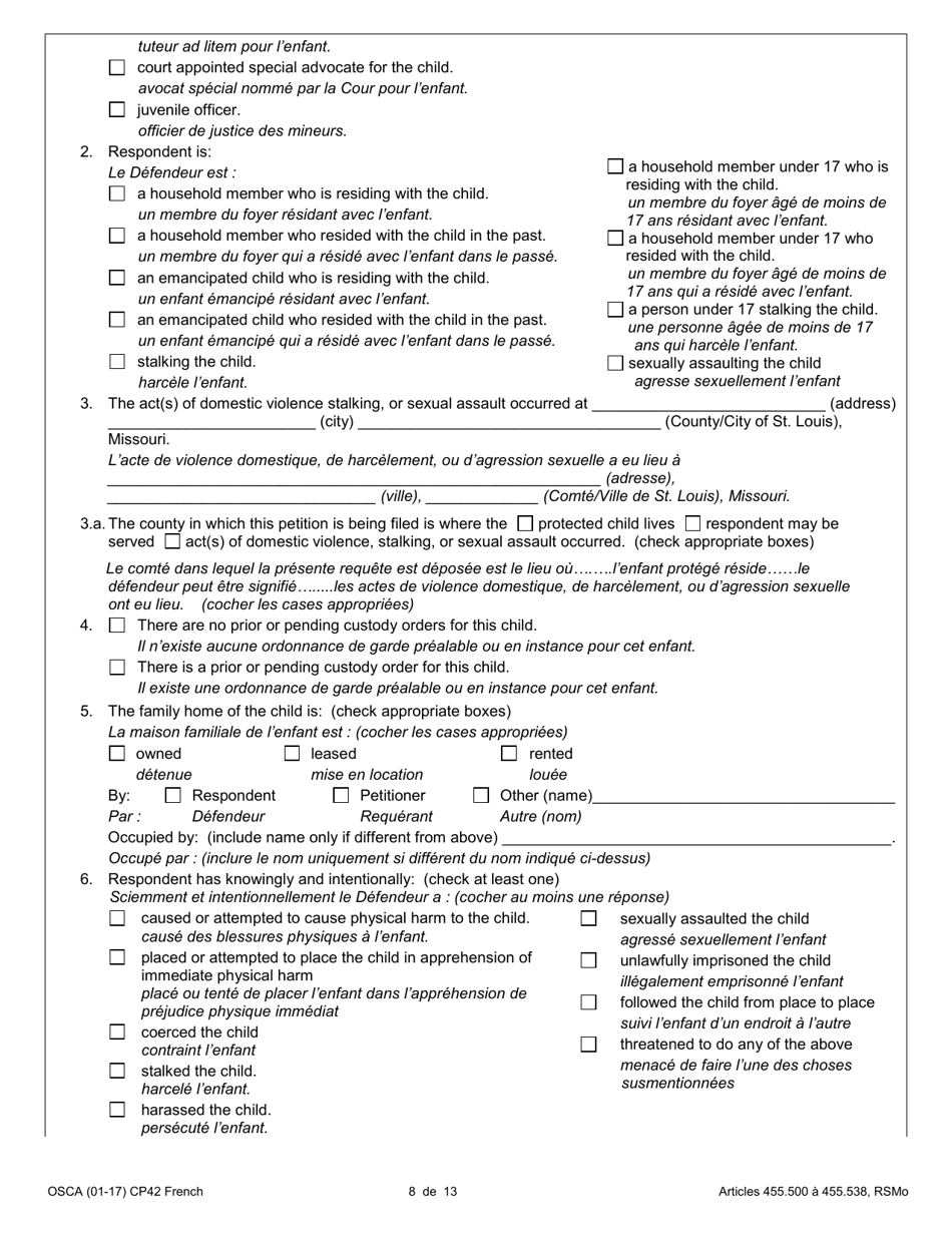 Form CP42 Petition for Order of Protection - Child - Missouri (English / French), Page 8