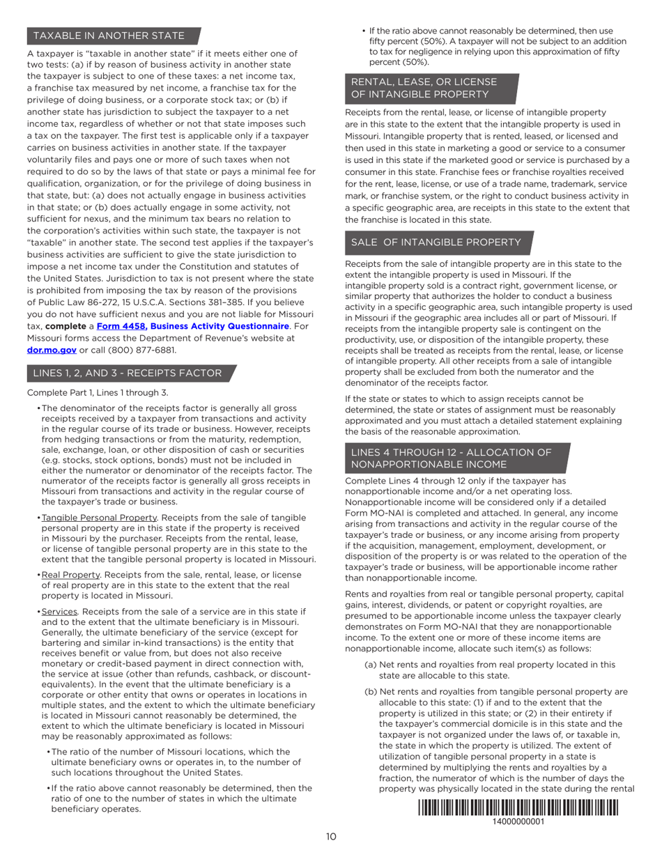 Instructions for Form MO-1120 Corporation Income Tax Return - Missouri, Page 10