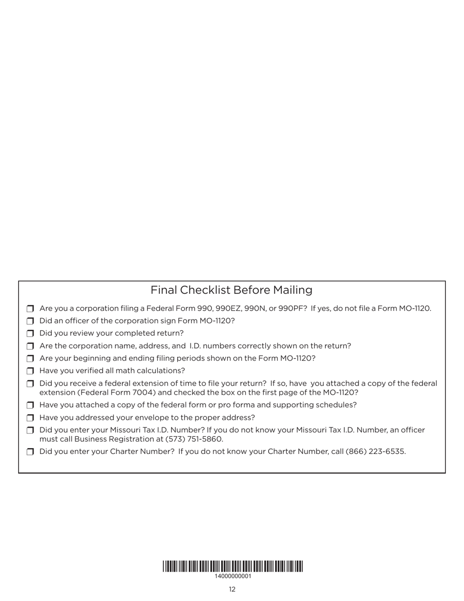 Instructions for Form MO-1120 Corporation Income Tax Return - Missouri, Page 12